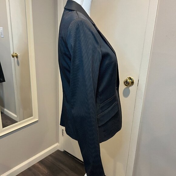 MNG by Mango Black Pinstriped Single Button Modern Blazer Jacket, Size 8 - Picture 6 of 12